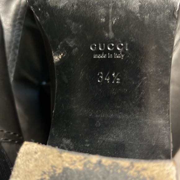 Gucci Vintage Fur Lined Leather Tall Black Gold Heeled Boots Size 4.5 - Picture 7 of 15